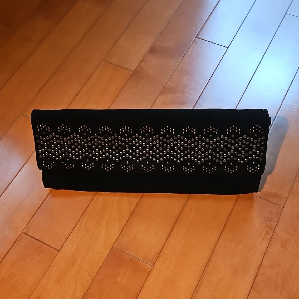 Via Spiga Suede Black Studded Clutch